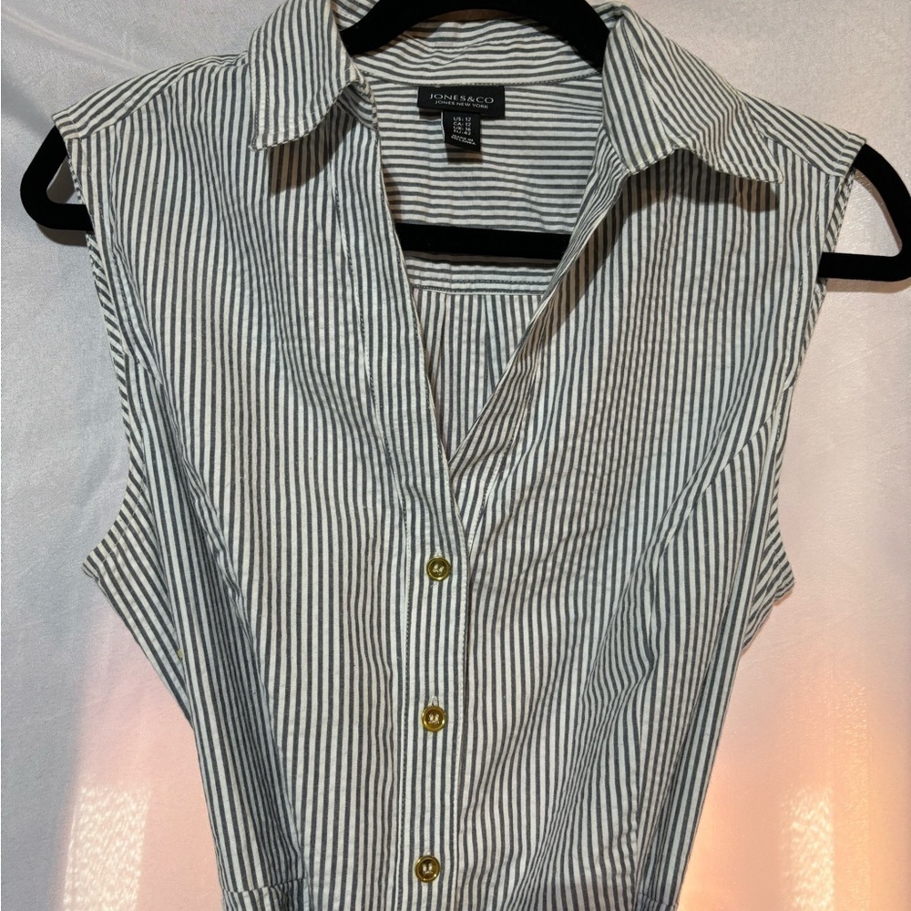 JONES & CO Jones New York Nautical Pleated Sleeveless Stripe Shirt Dress Size 12 - Picture 2 of 11